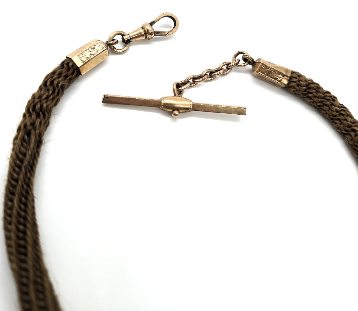 10k gold Antique Victorian braided hair mourning chain with gold filled locket