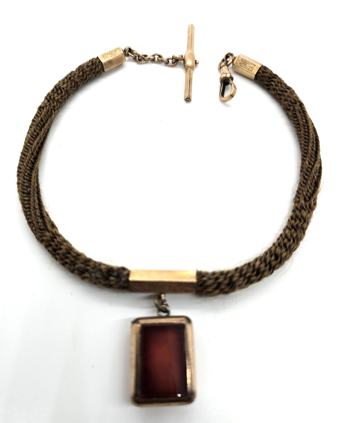 10k gold Antique Victorian braided hair mourning chain with gold filled locket
