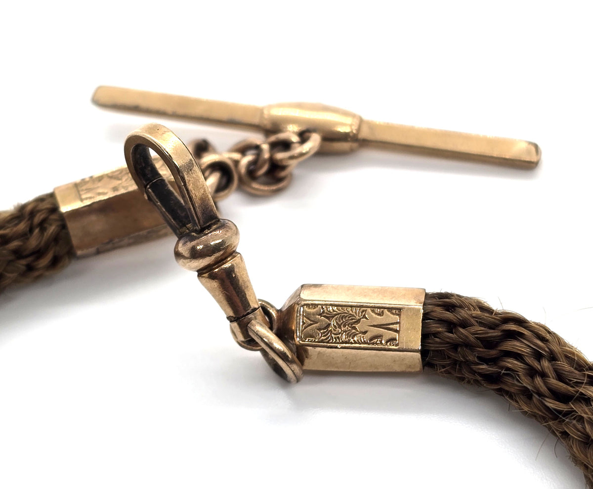 10k gold Antique Victorian braided hair mourning chain with gold filled locket
