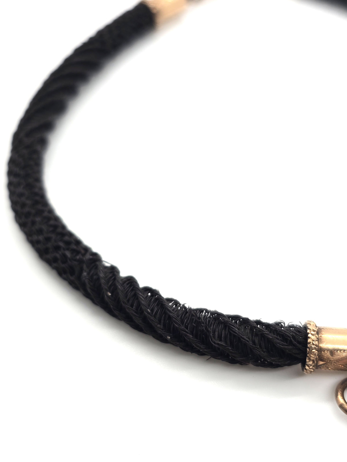 10k gold Antique Victorian braided dark hair mourning chain with T bar