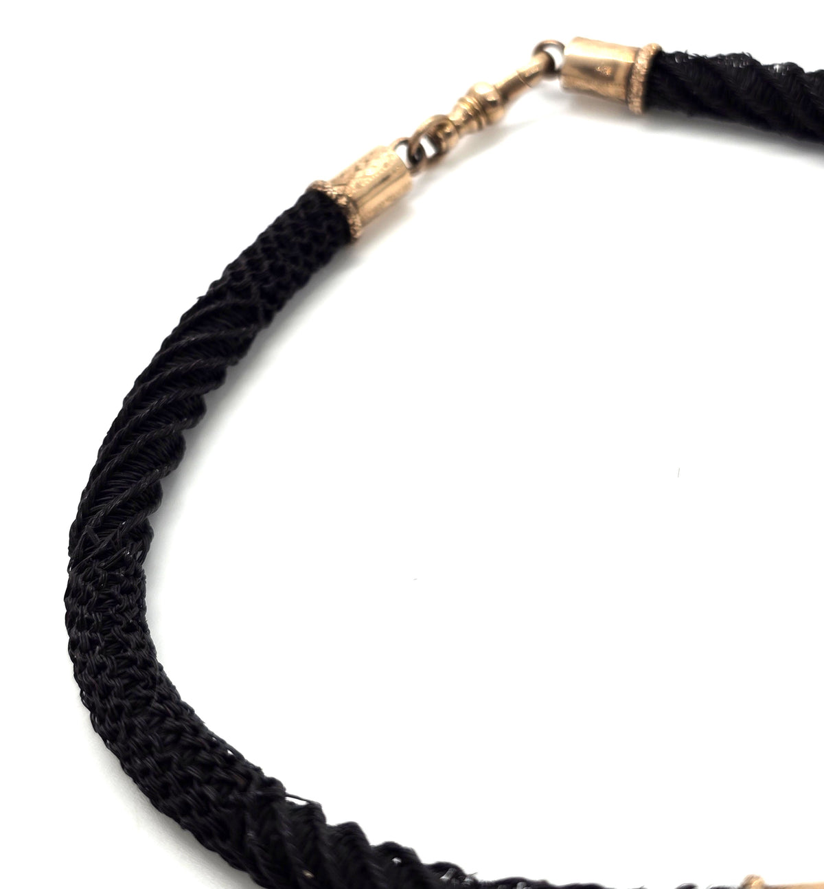 10k gold Antique Victorian braided dark hair mourning chain with T bar