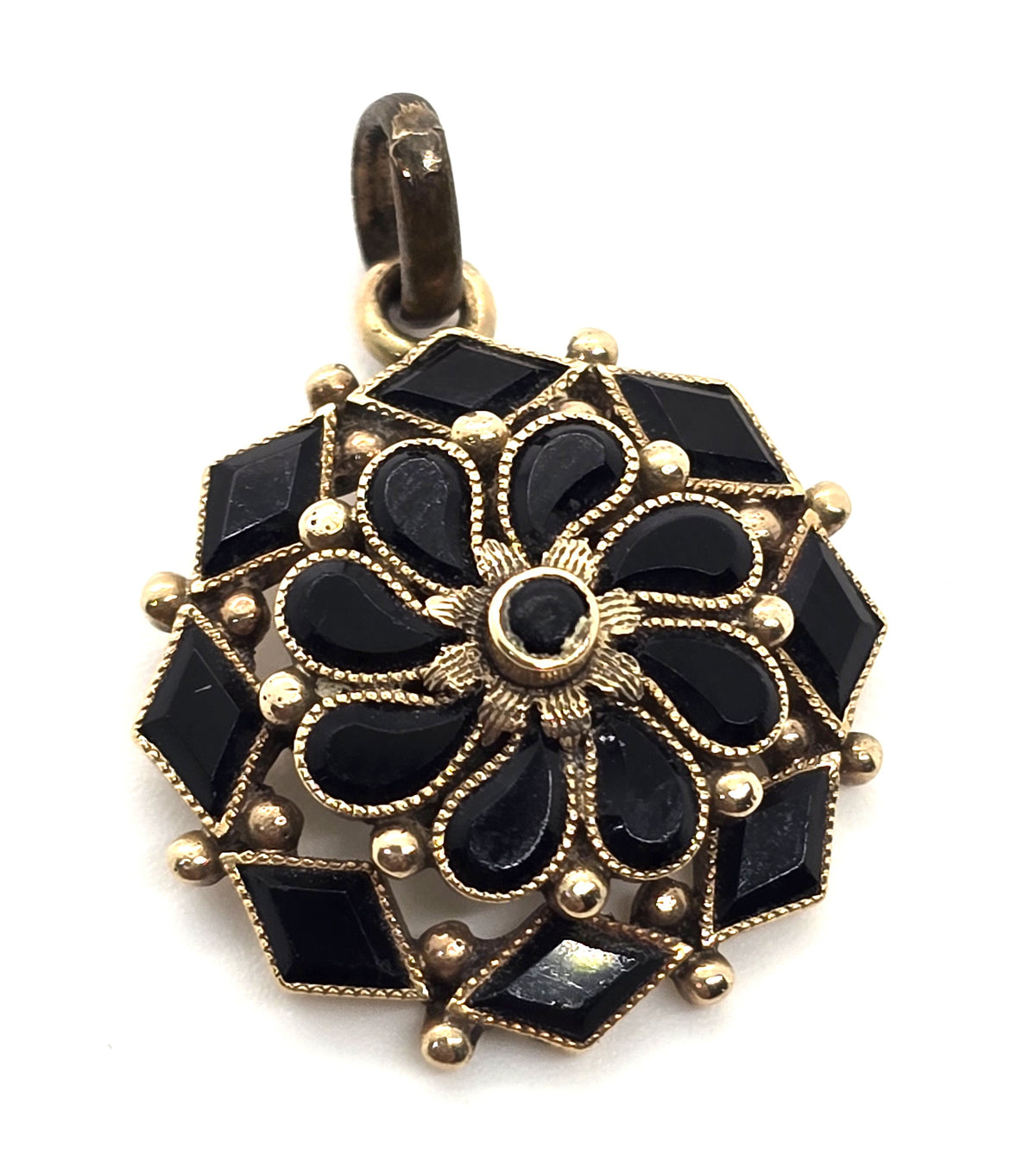10k yellow gold Antique Victorian French jet mourning pendant