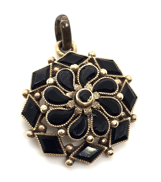 10k yellow gold Antique Victorian French jet mourning pendant