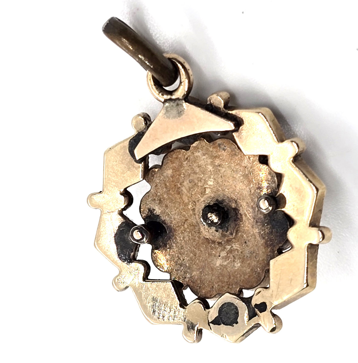 10k yellow gold Antique Victorian French jet mourning pendant