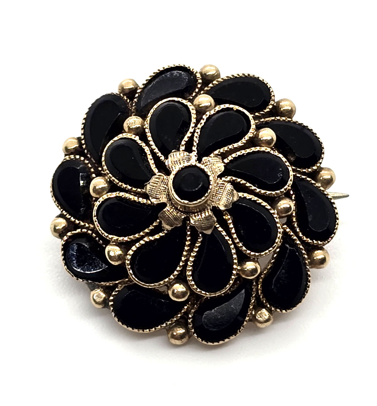 10k yellow gold Antique Victorian French jet mourning jewelry Brooch