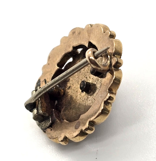 10k yellow gold Antique Victorian French jet mourning jewelry Brooch