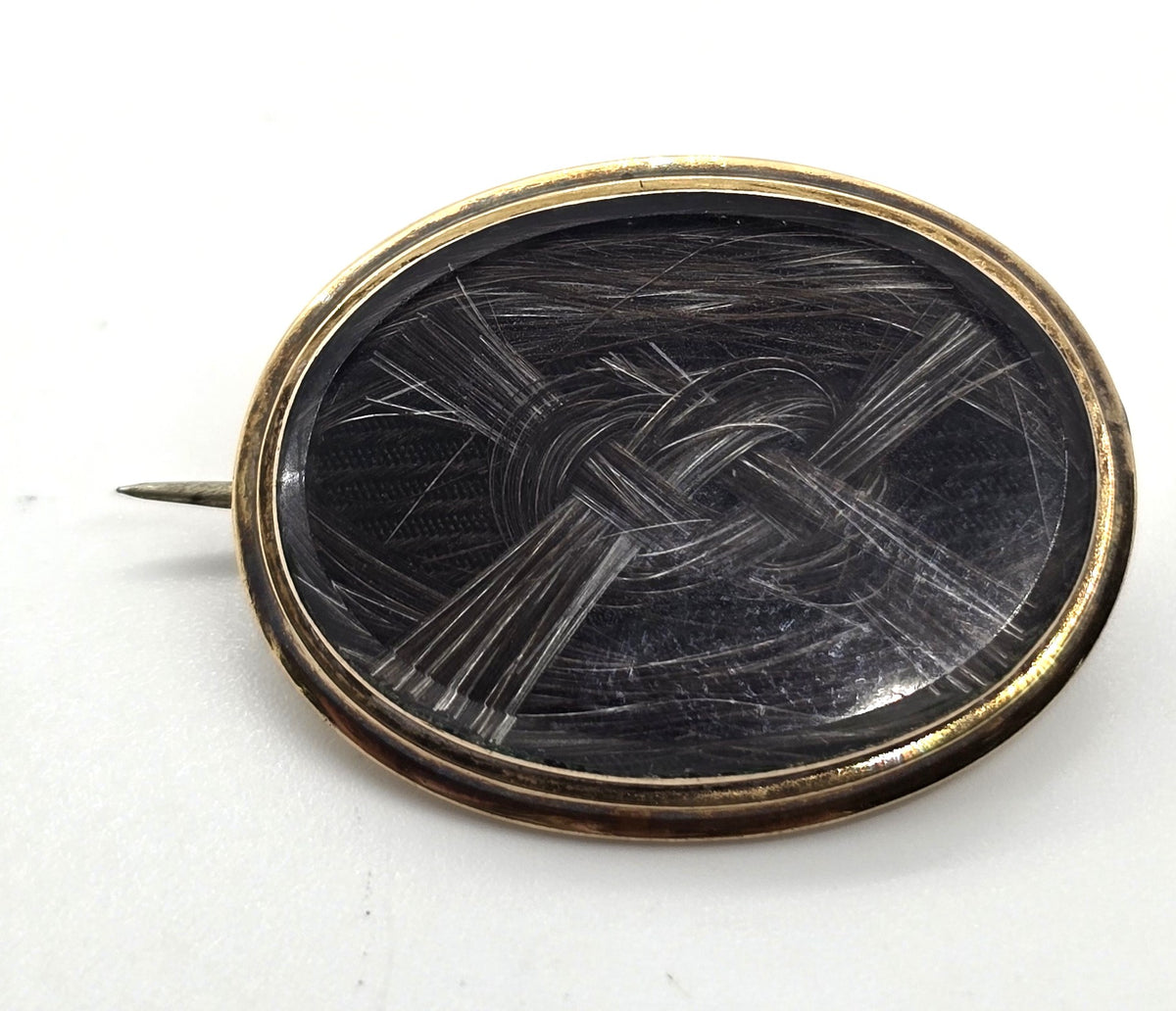 10k gold Antique Victorian braided dark hair mourning memento mori brooch