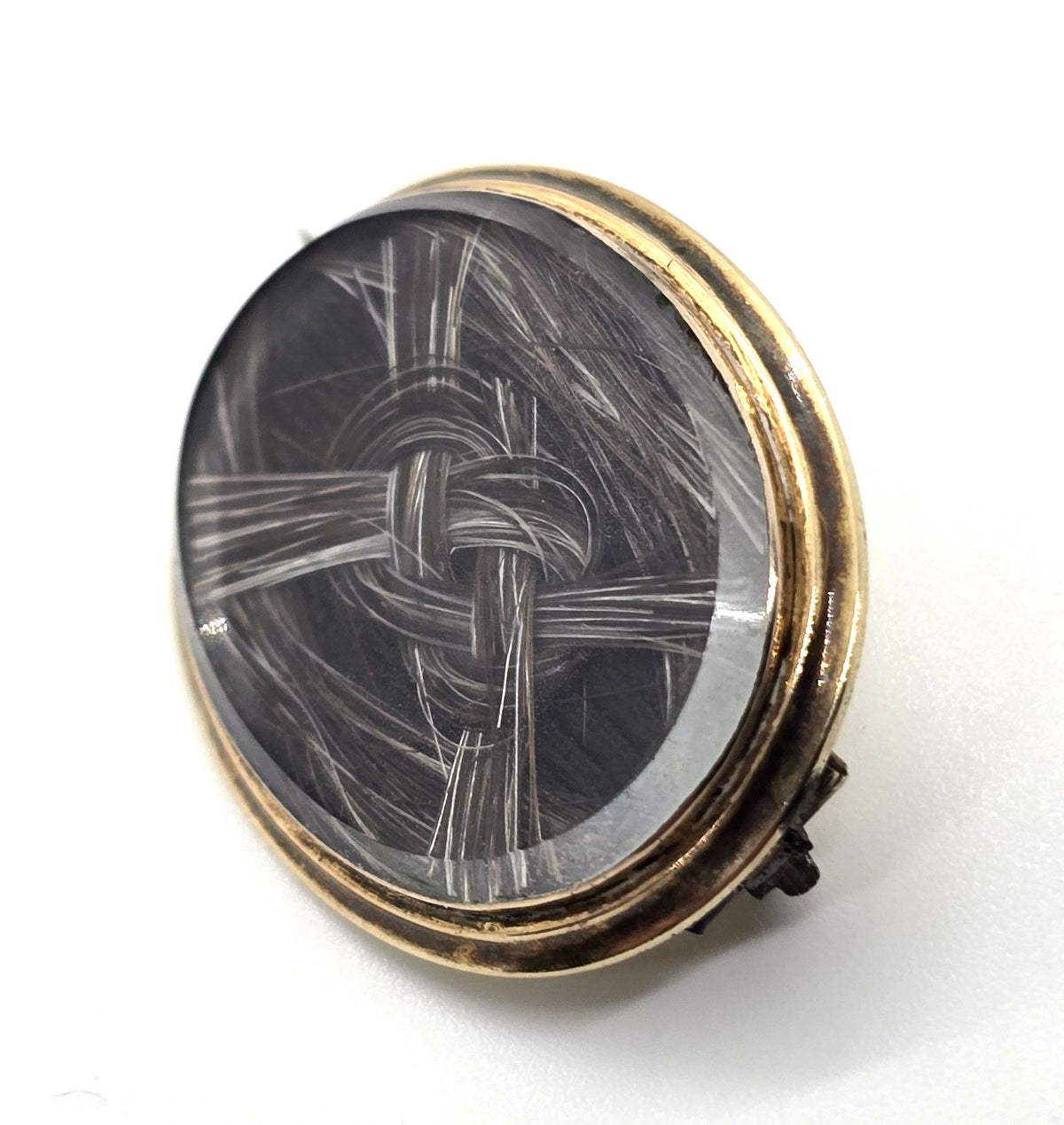 10k gold Antique Victorian braided dark hair mourning memento mori brooch