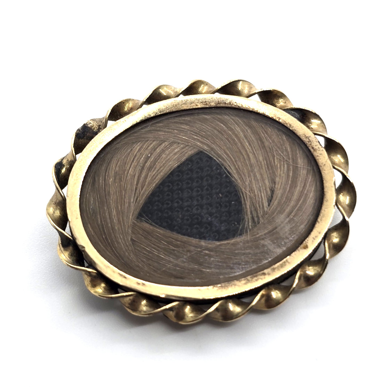 10k gold Antique Victorian blonde braided hair mourning memento mori brooch