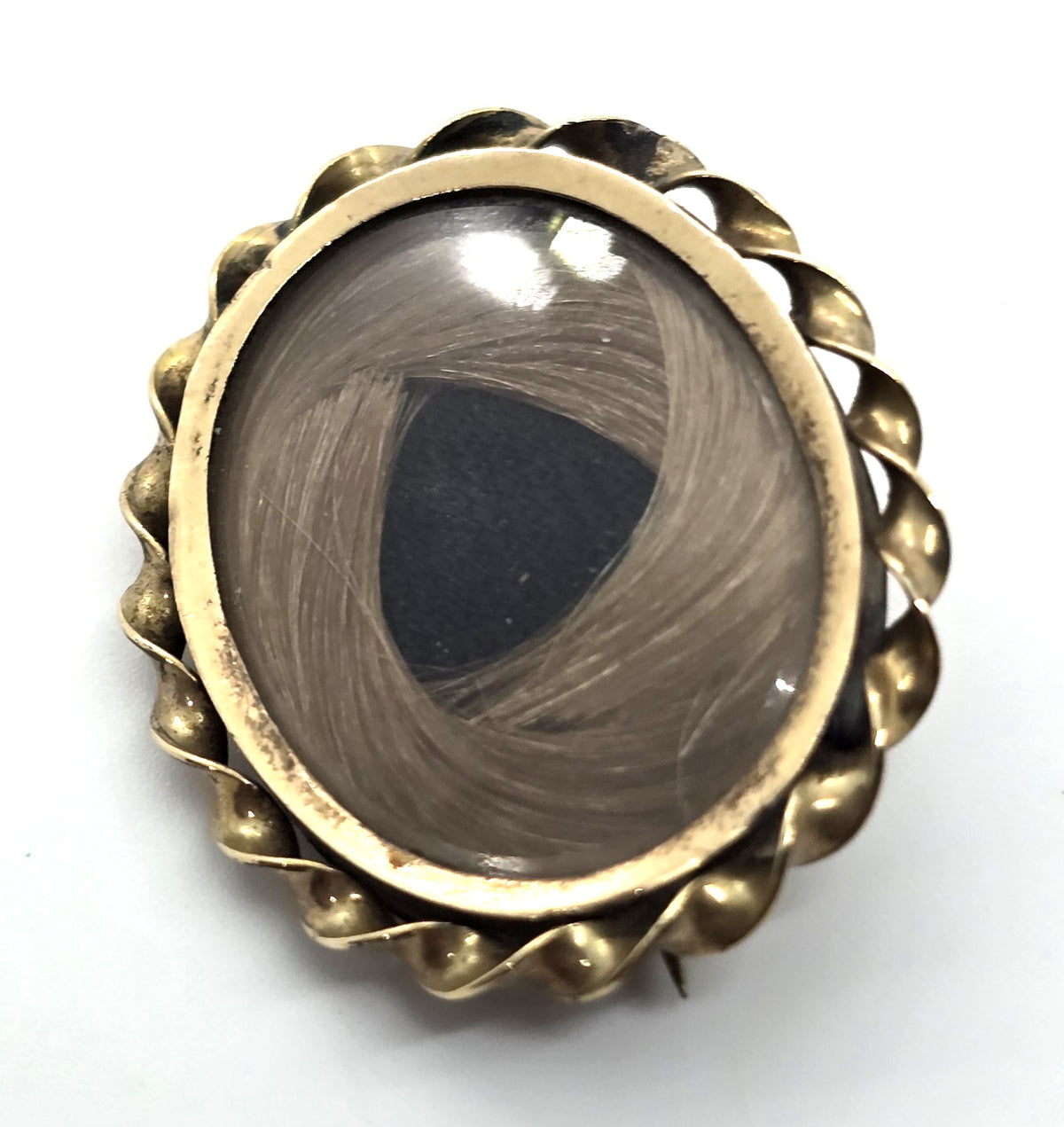 10k gold Antique Victorian blonde braided hair mourning memento mori brooch
