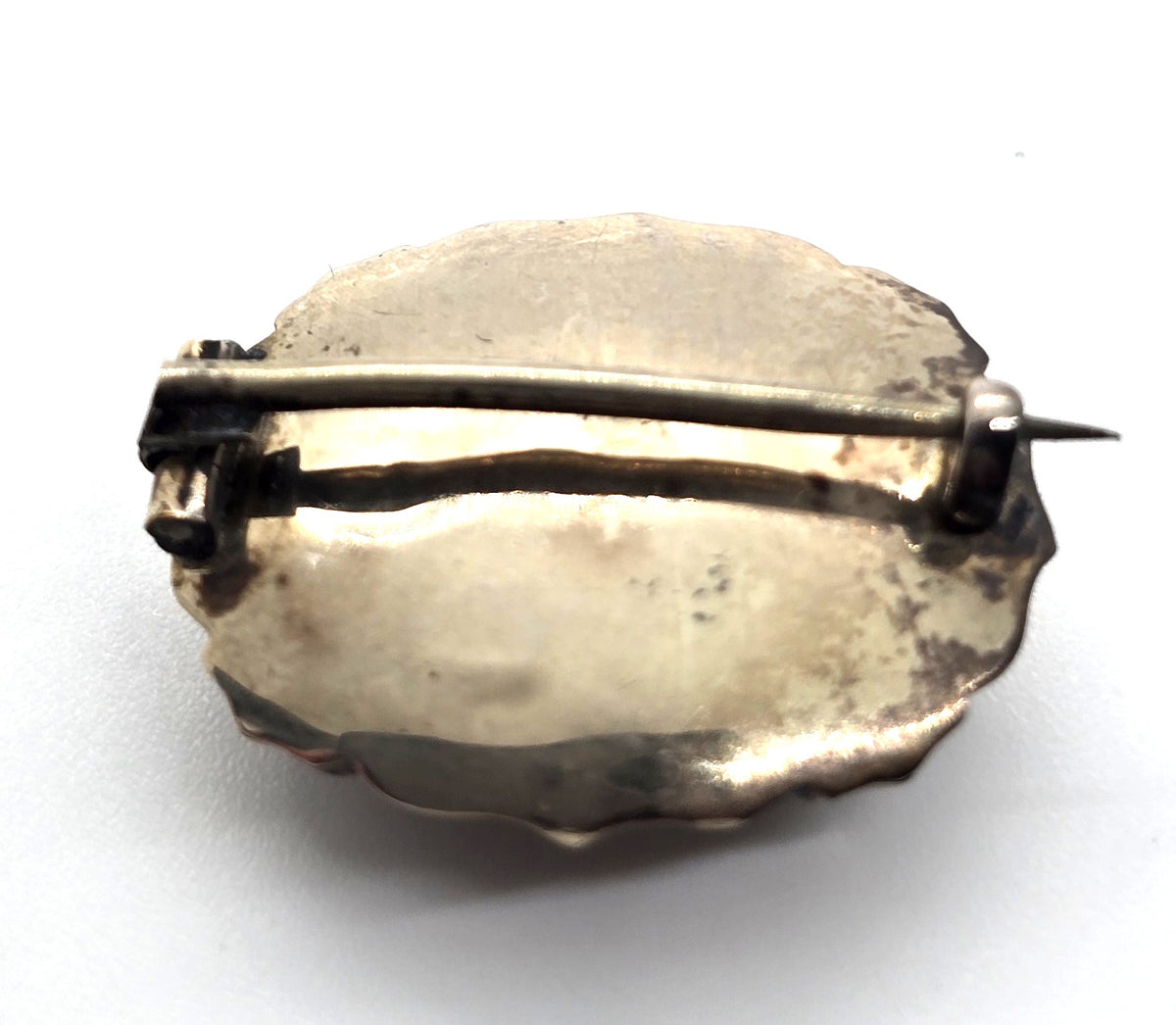 10k gold top seed pearl Antique enamel mourning memento mori brooch