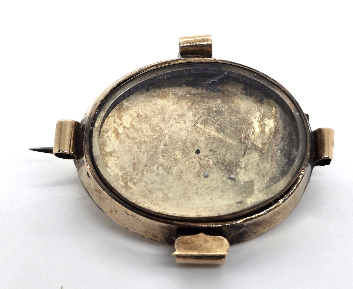 10k gold Antique Victorian mourning memento mori brooch empty can be filled