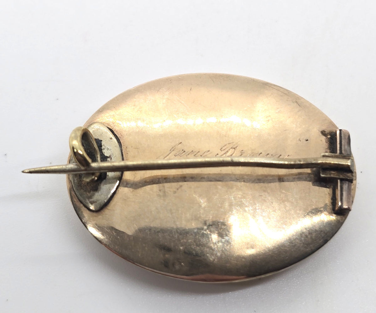 10k gold Antique Victorian blonde hair mourning memento mori brooch *crack*