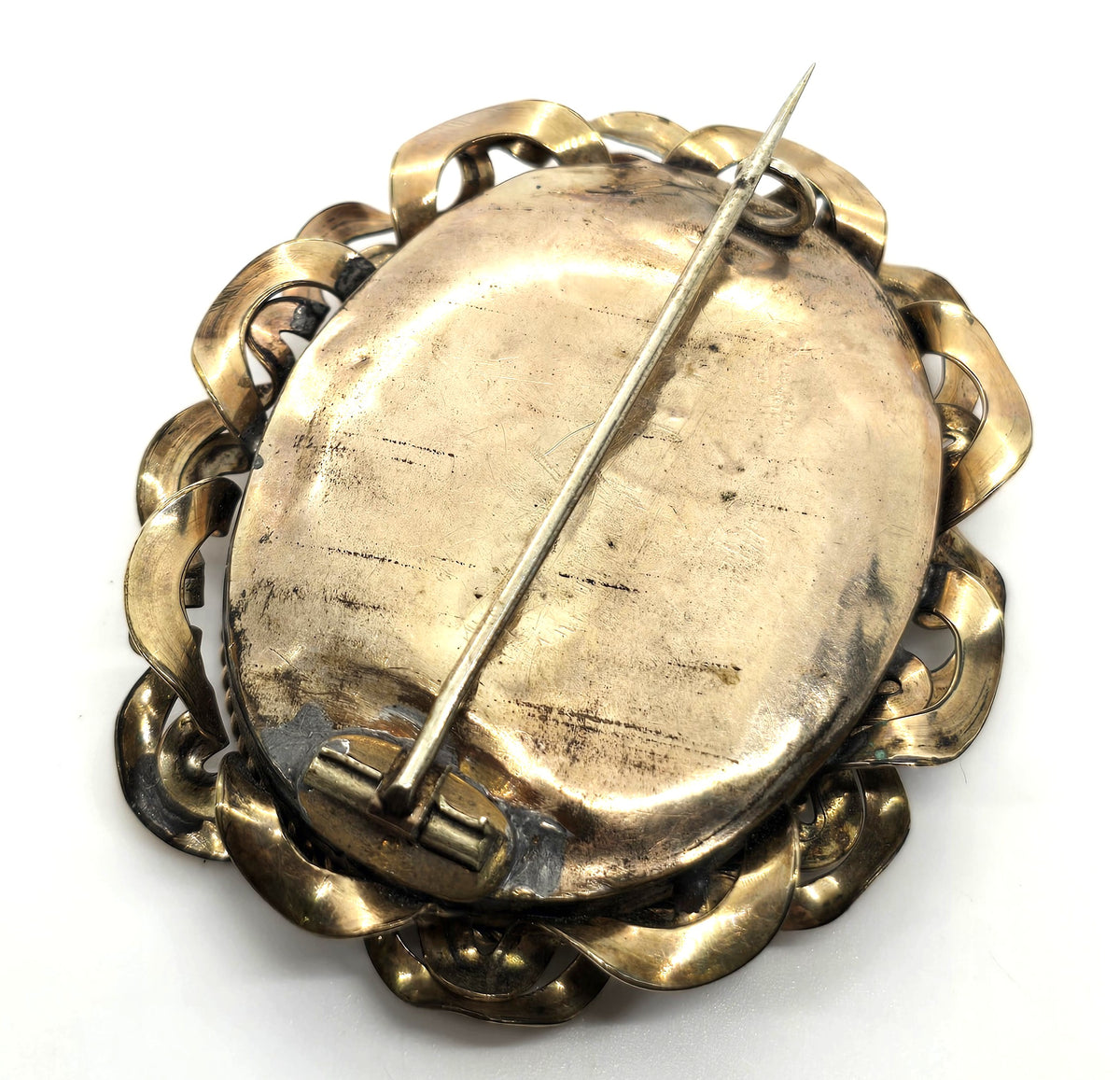 Gold Filled Antique Victorian braided flower hair mourning memento mori brooch