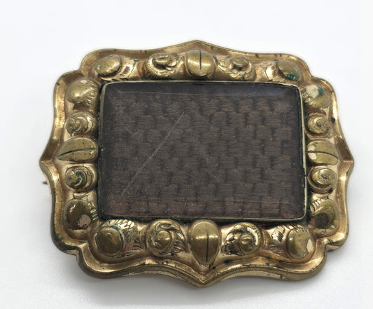 Gold Filled Antique Victorian braided hair mourning memento mori brooch
