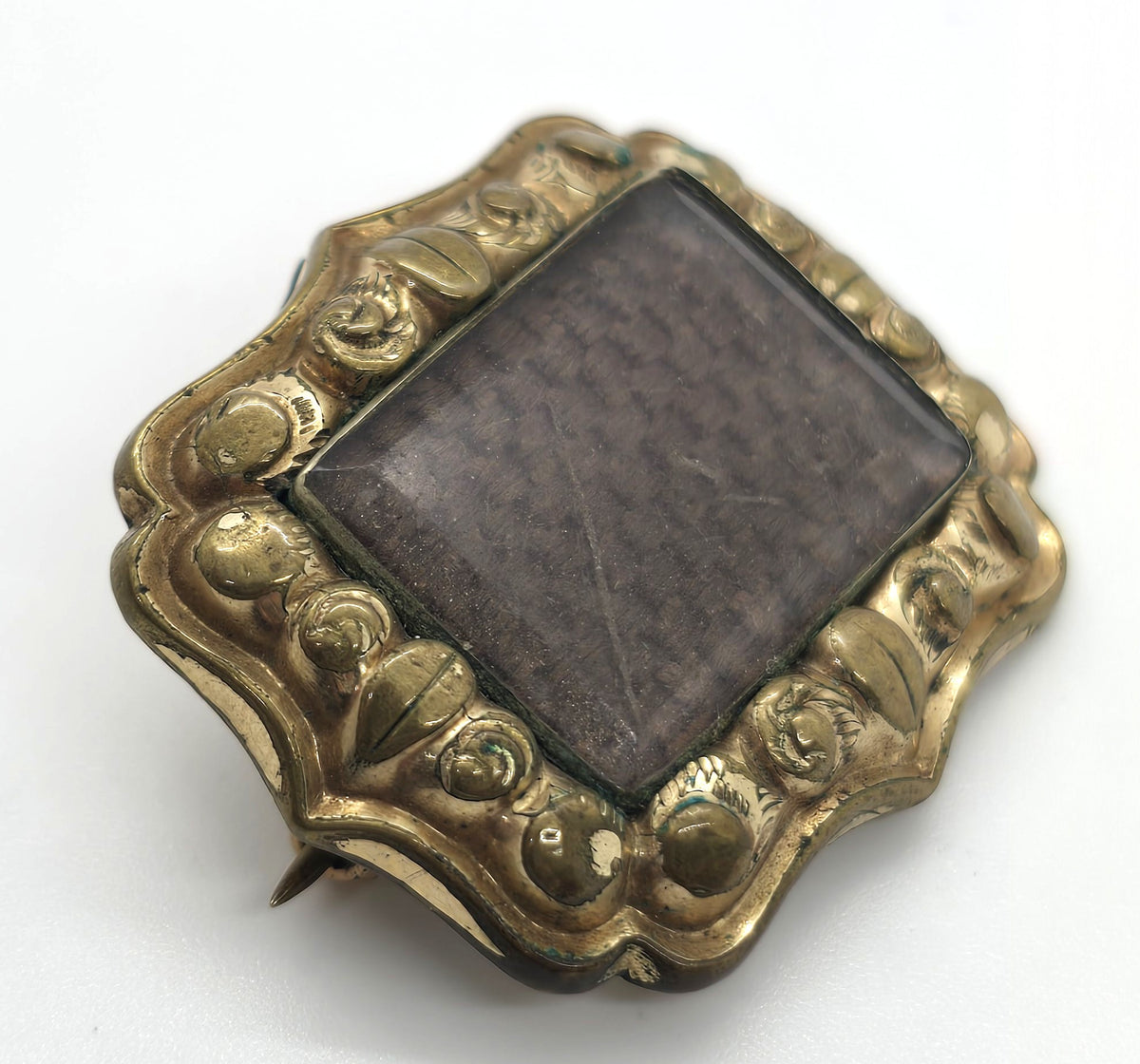 Gold Filled Antique Victorian braided hair mourning memento mori brooch