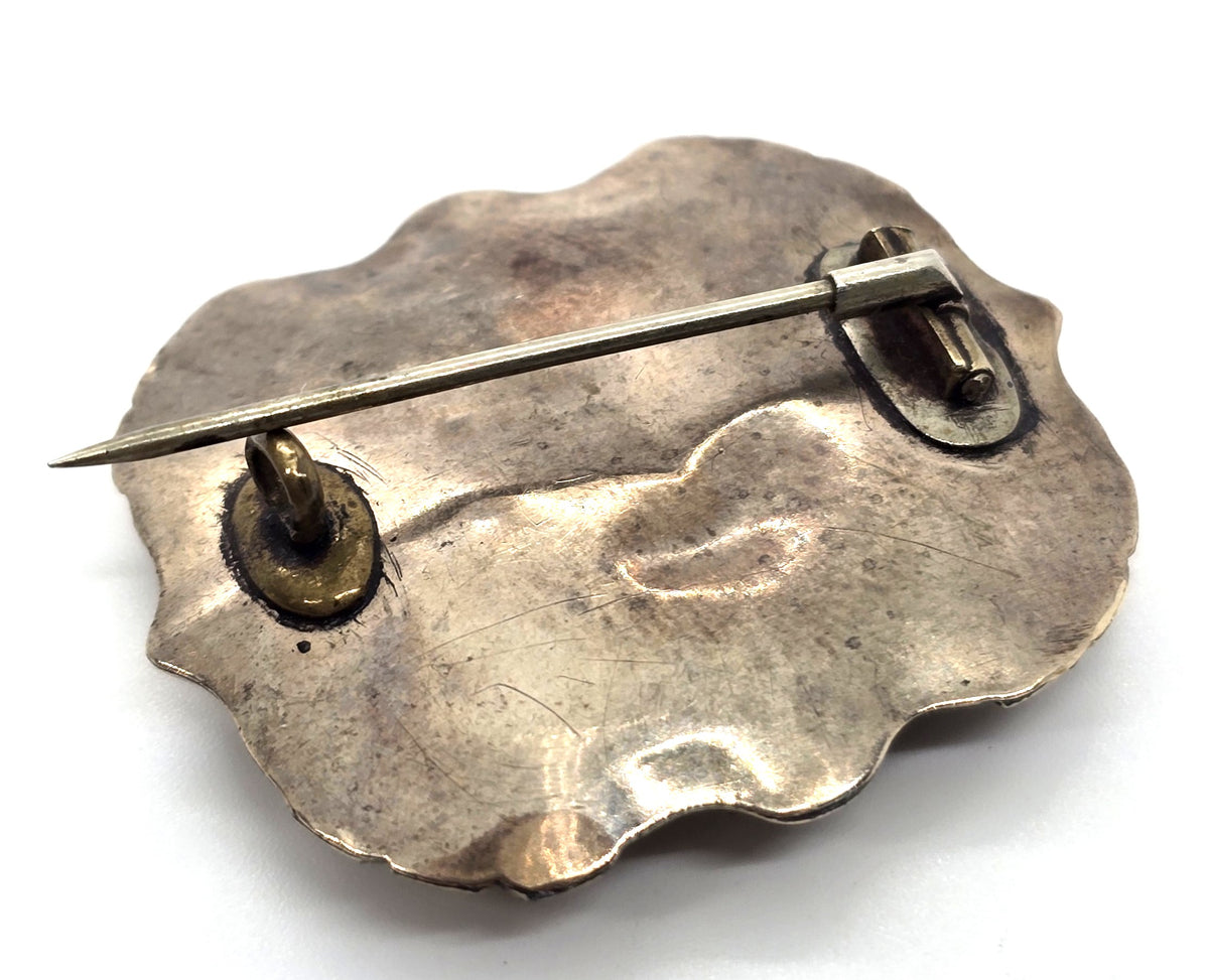 Gold filled Antique enamel mourning memento enamel mori brooch empty
