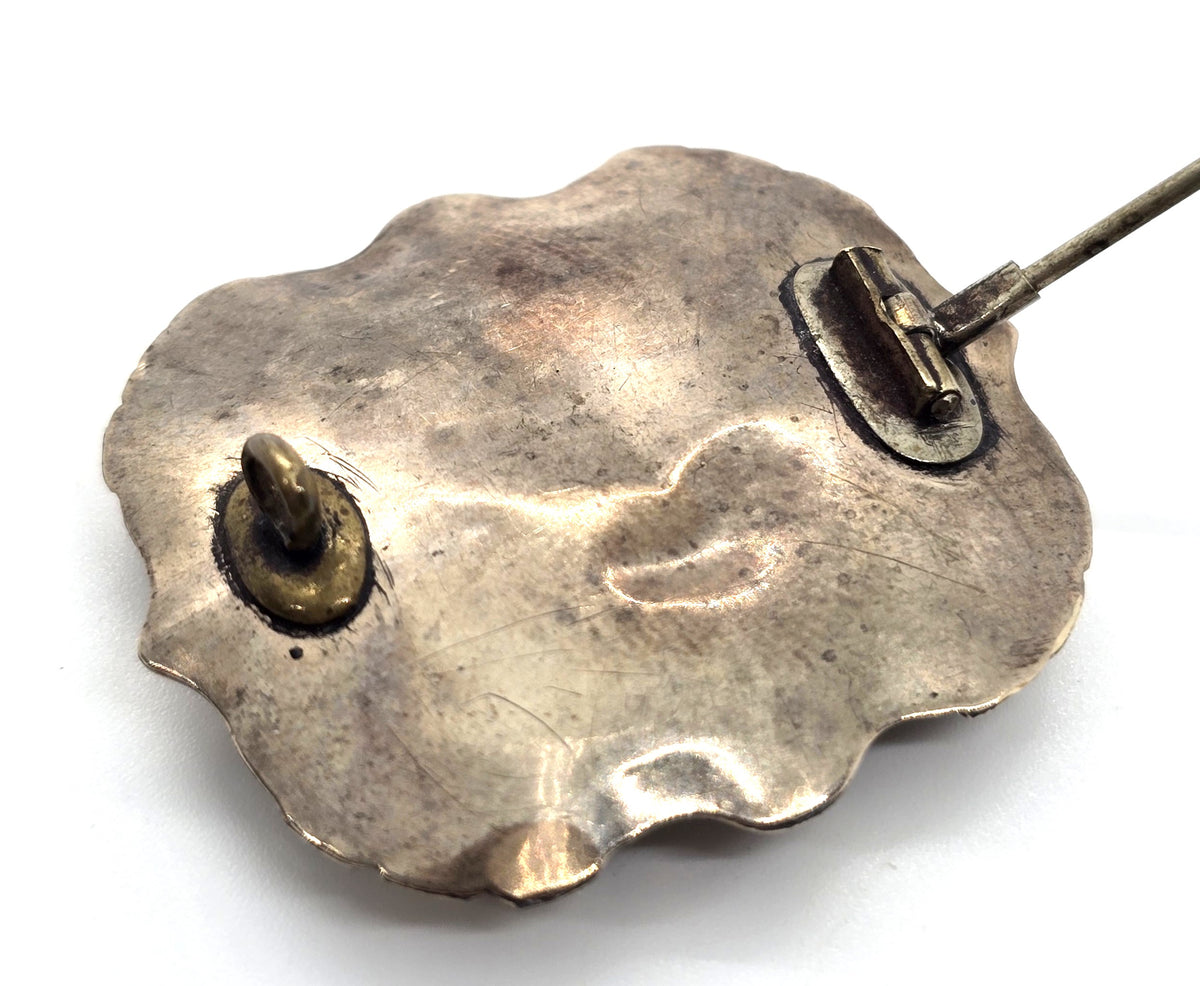 Gold filled Antique enamel mourning memento enamel mori brooch empty