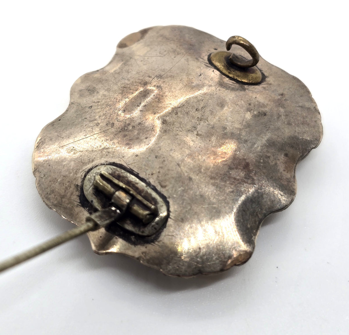 Gold filled Antique enamel mourning memento enamel mori brooch empty