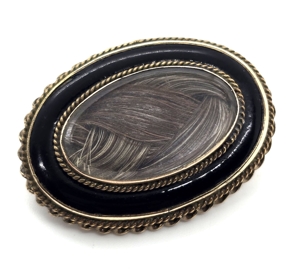 Gold filled Antique enamel mourning braided hair memento enamel mori brooch