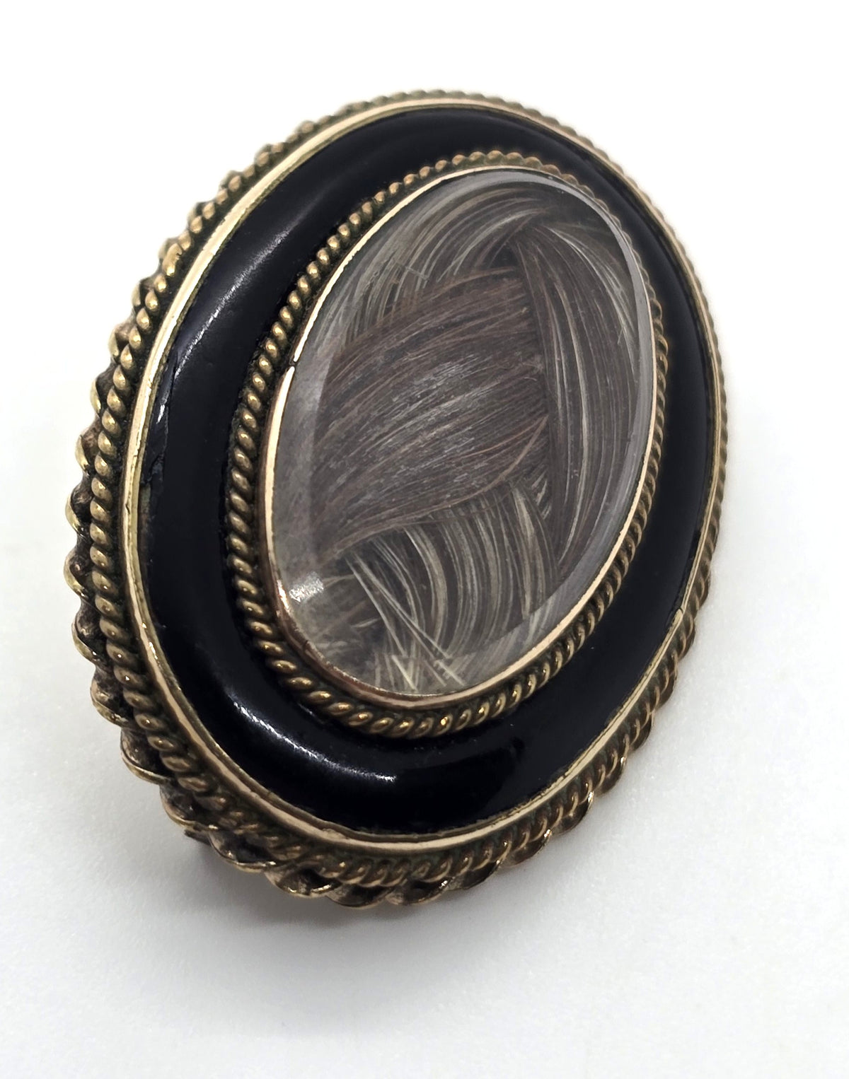 Gold filled Antique enamel mourning braided hair memento enamel mori brooch