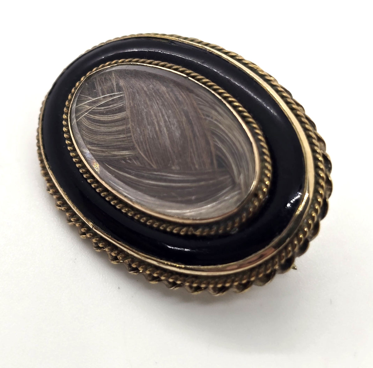 Gold filled Antique enamel mourning braided hair memento enamel mori brooch