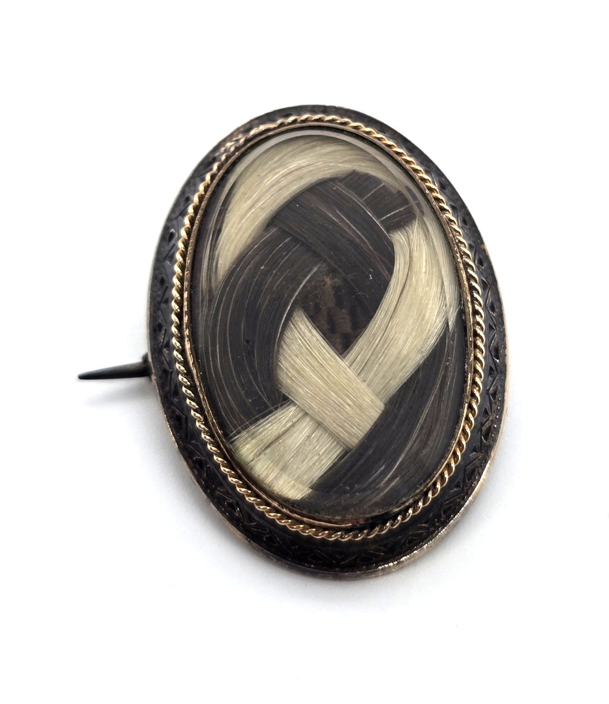 Gold filled Antique enamel mourning braided hair memento enamel mori brooch