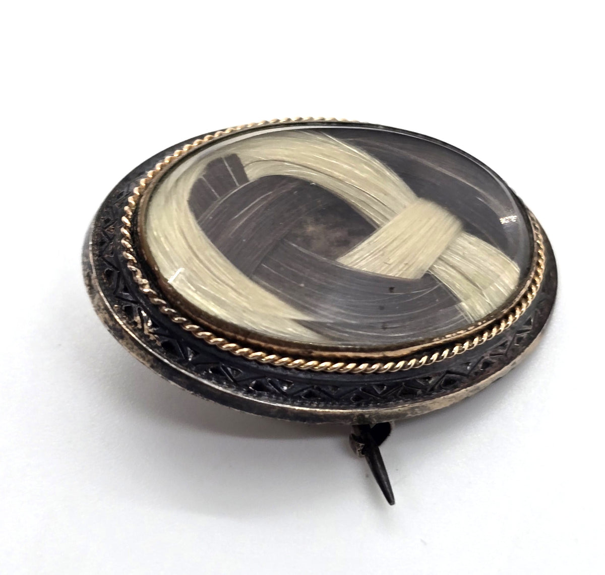 Gold filled Antique enamel mourning braided hair memento enamel mori brooch
