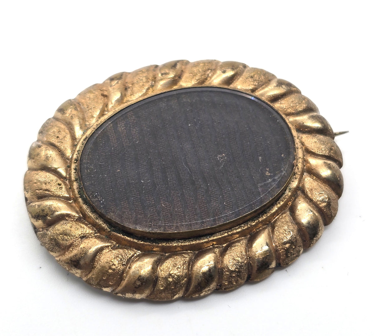 Gold Filled Antique Victorian braided dark hair mourning memento mori brooch