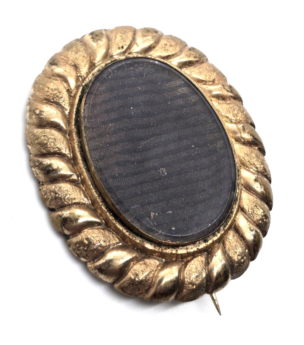 Gold Filled Antique Victorian braided dark hair mourning memento mori brooch