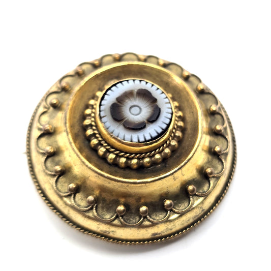 Gold Filled Antique Blue forget me not flower reverse hair mourning memento mori brooch