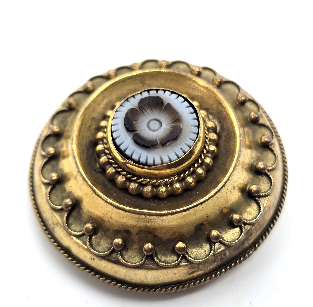 Gold Filled Antique Blue forget me not flower reverse hair mourning memento mori brooch
