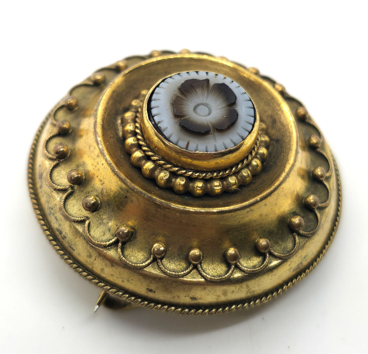 Gold Filled Antique Blue forget me not flower reverse hair mourning memento mori brooch