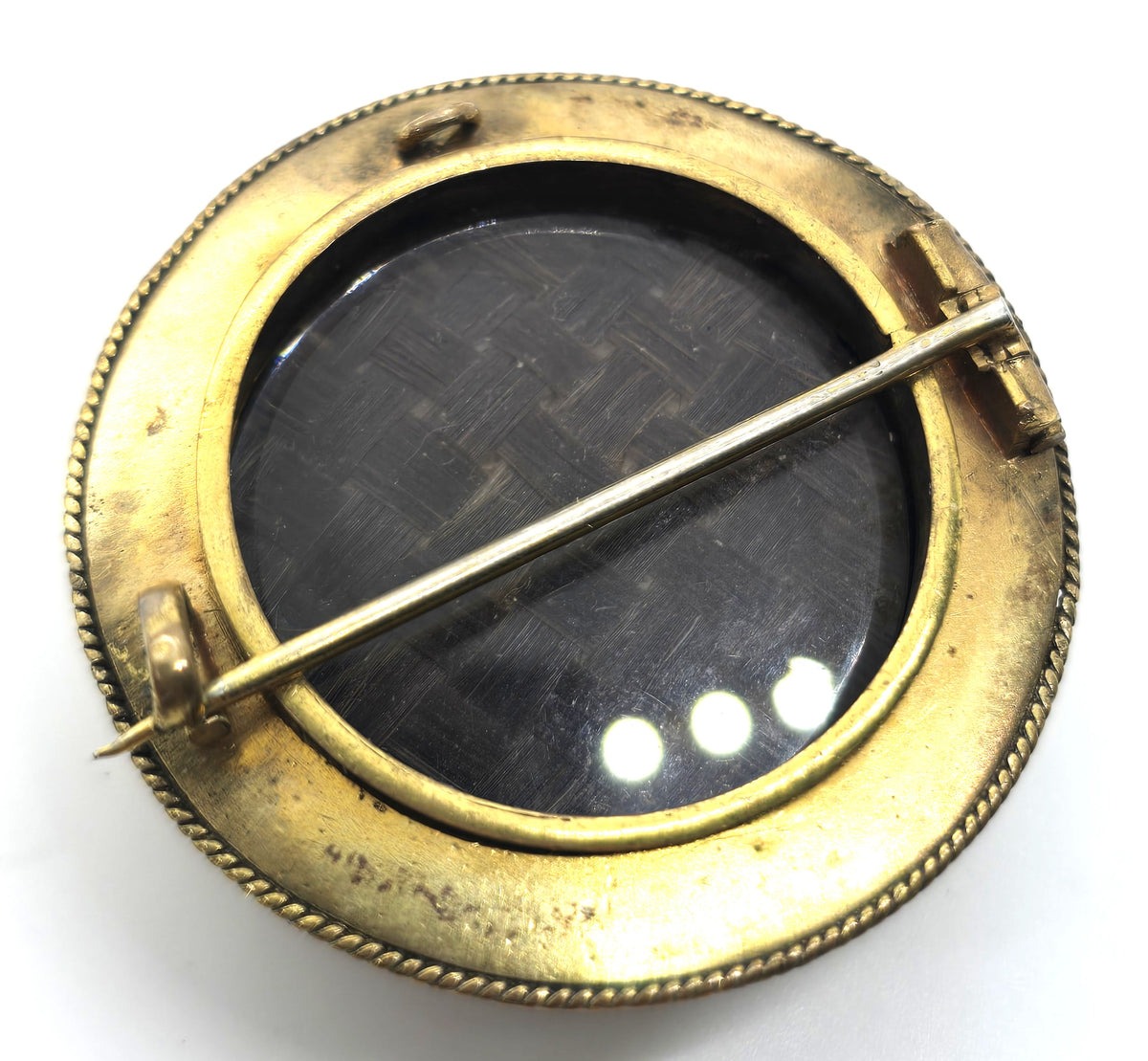 Gold Filled Antique Blue forget me not flower reverse hair mourning memento mori brooch