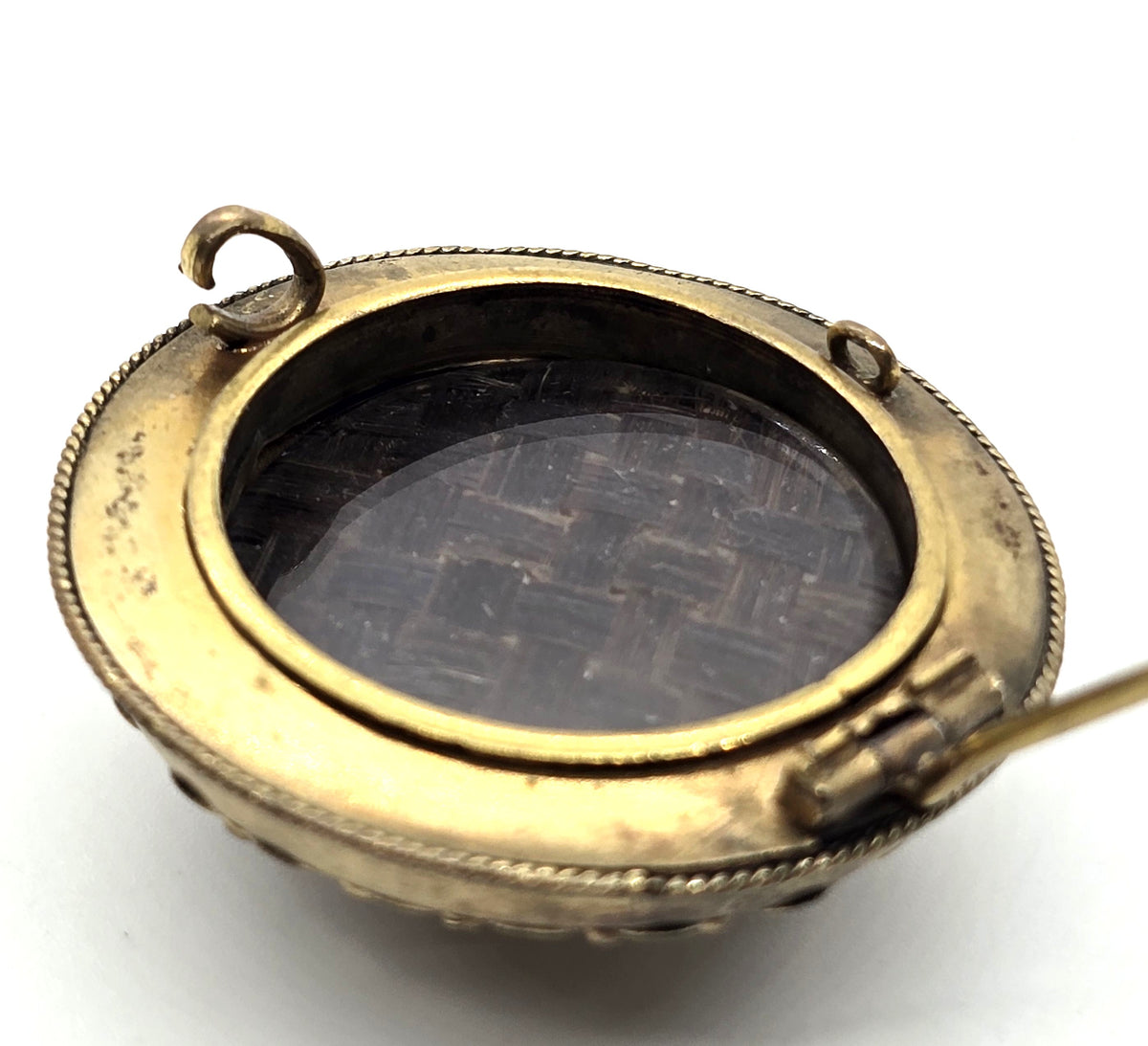 Gold Filled Antique Blue forget me not flower reverse hair mourning memento mori brooch