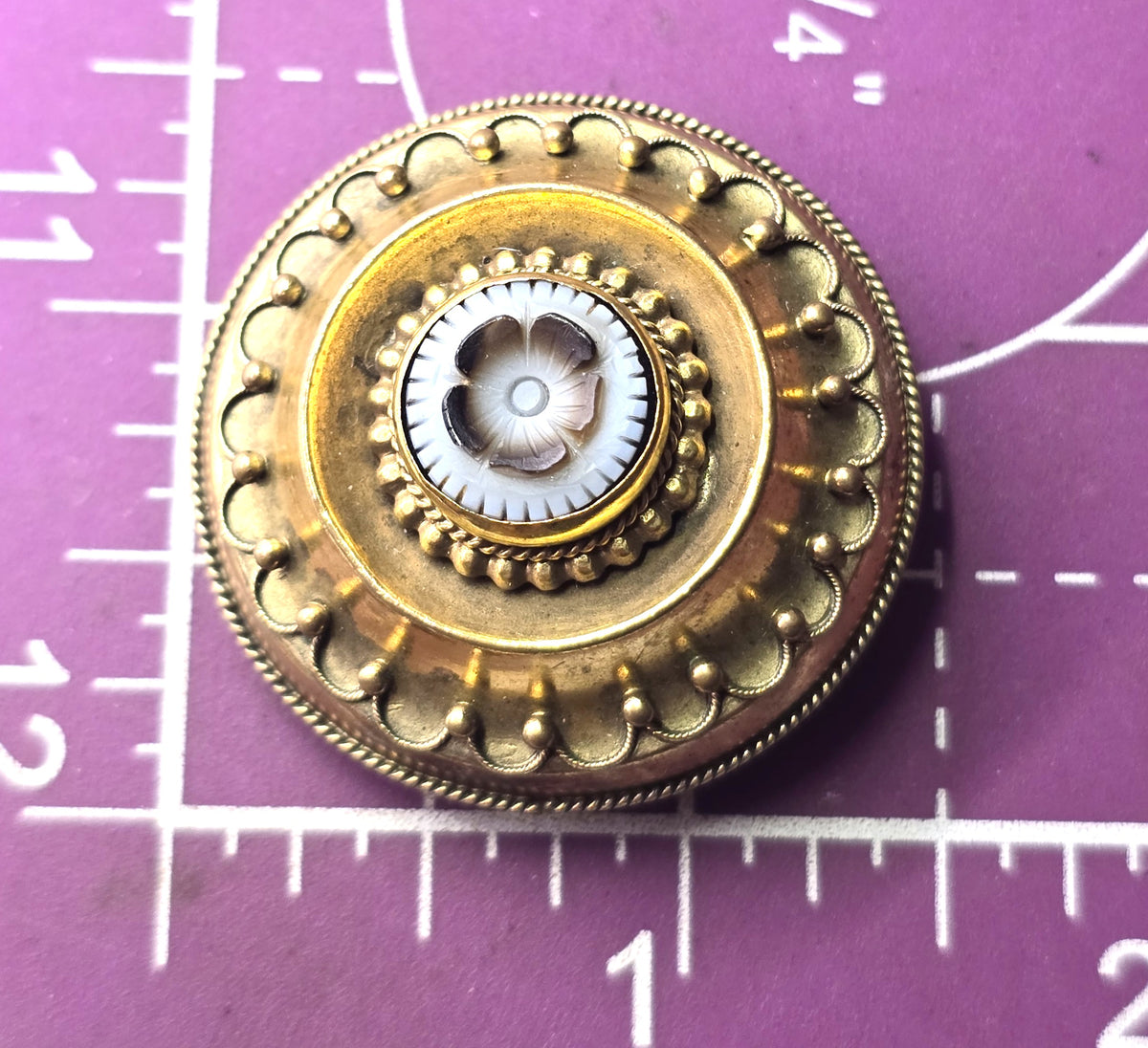 Gold Filled Antique Blue forget me not flower reverse hair mourning memento mori brooch