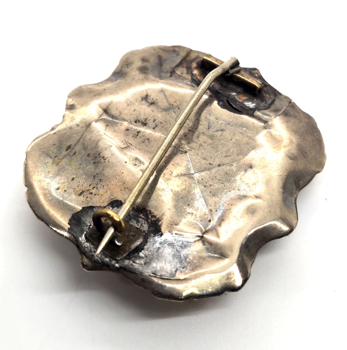 Gold filled Antique hair black enamel mourning memento mori brooch