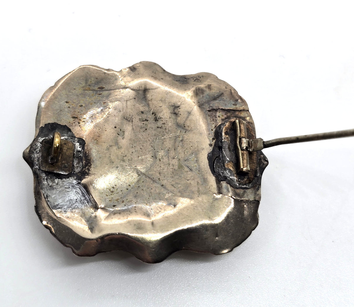 Gold filled Antique hair black enamel mourning memento mori brooch