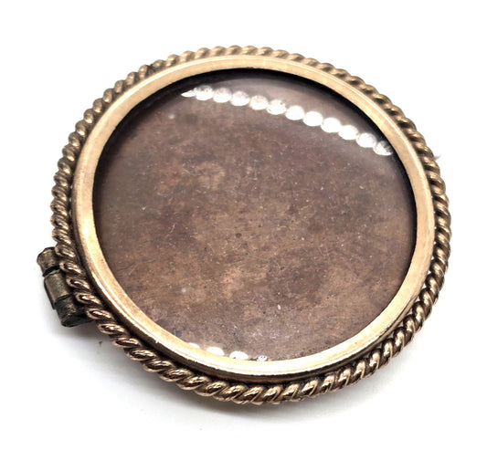 Copper Antique Victorian hair mourning memento mori brooch empty