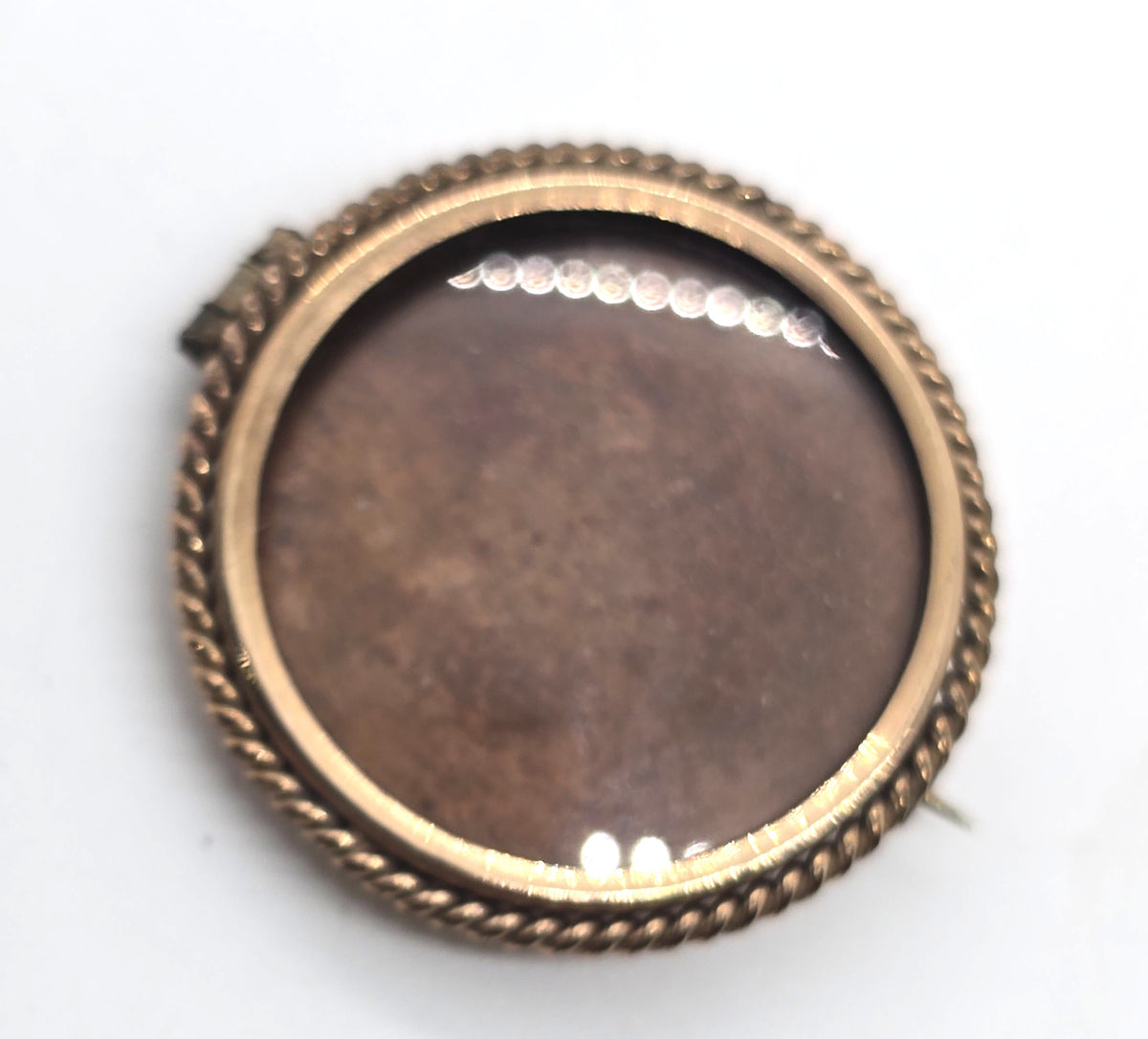 Copper Antique Victorian hair mourning memento mori brooch empty