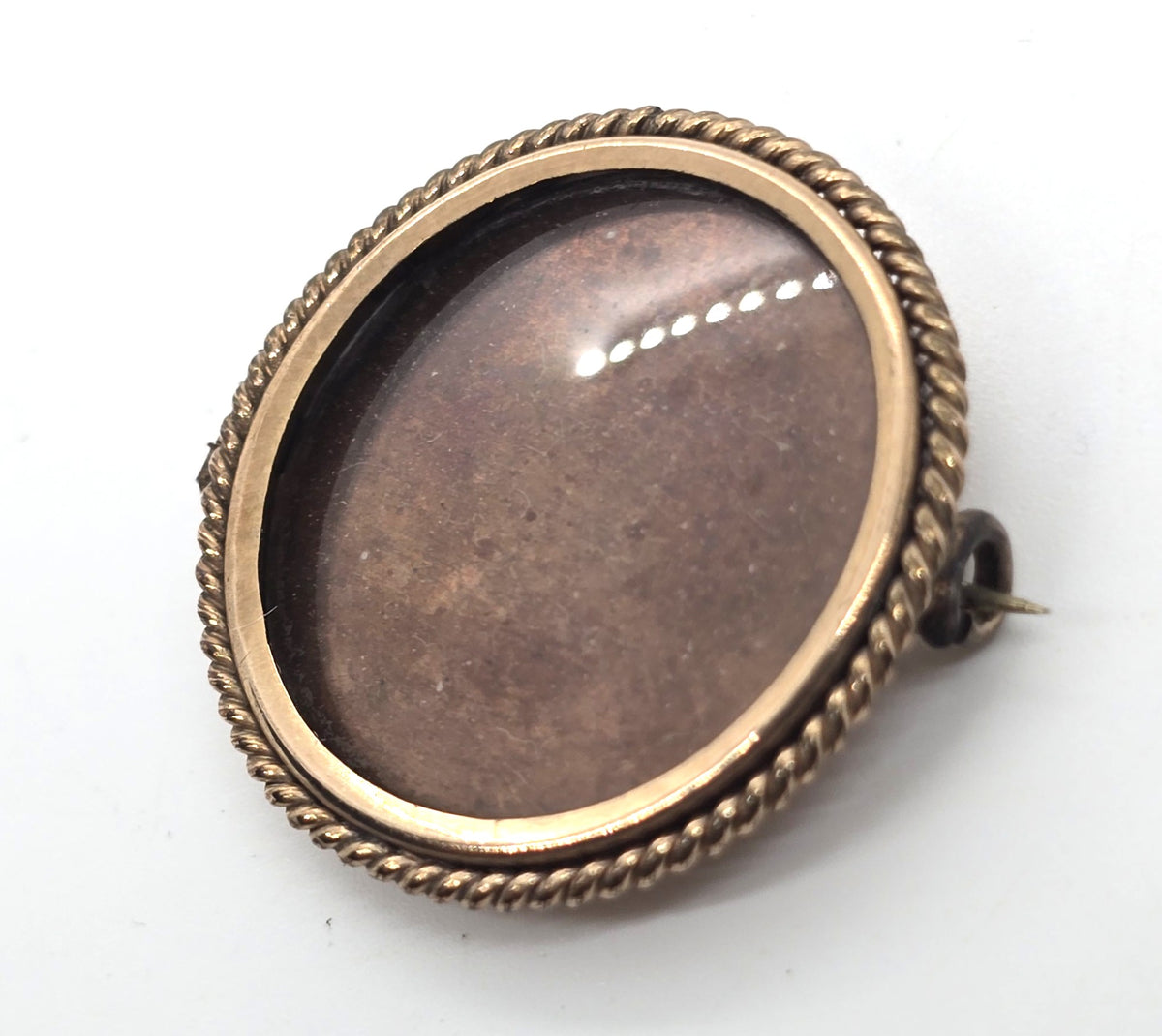 Copper Antique Victorian hair mourning memento mori brooch empty