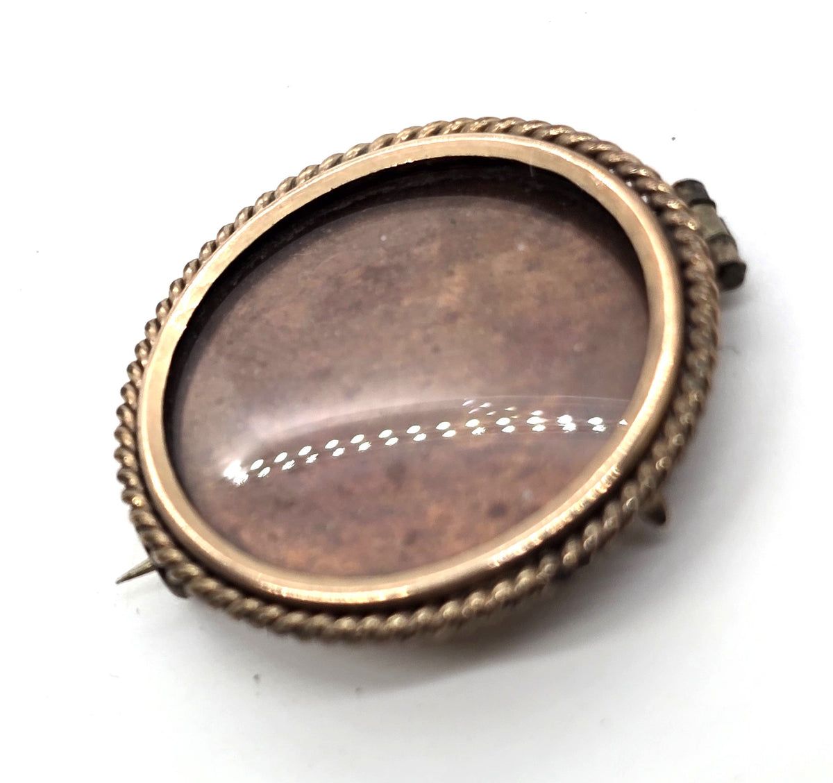 Copper Antique Victorian hair mourning memento mori brooch empty