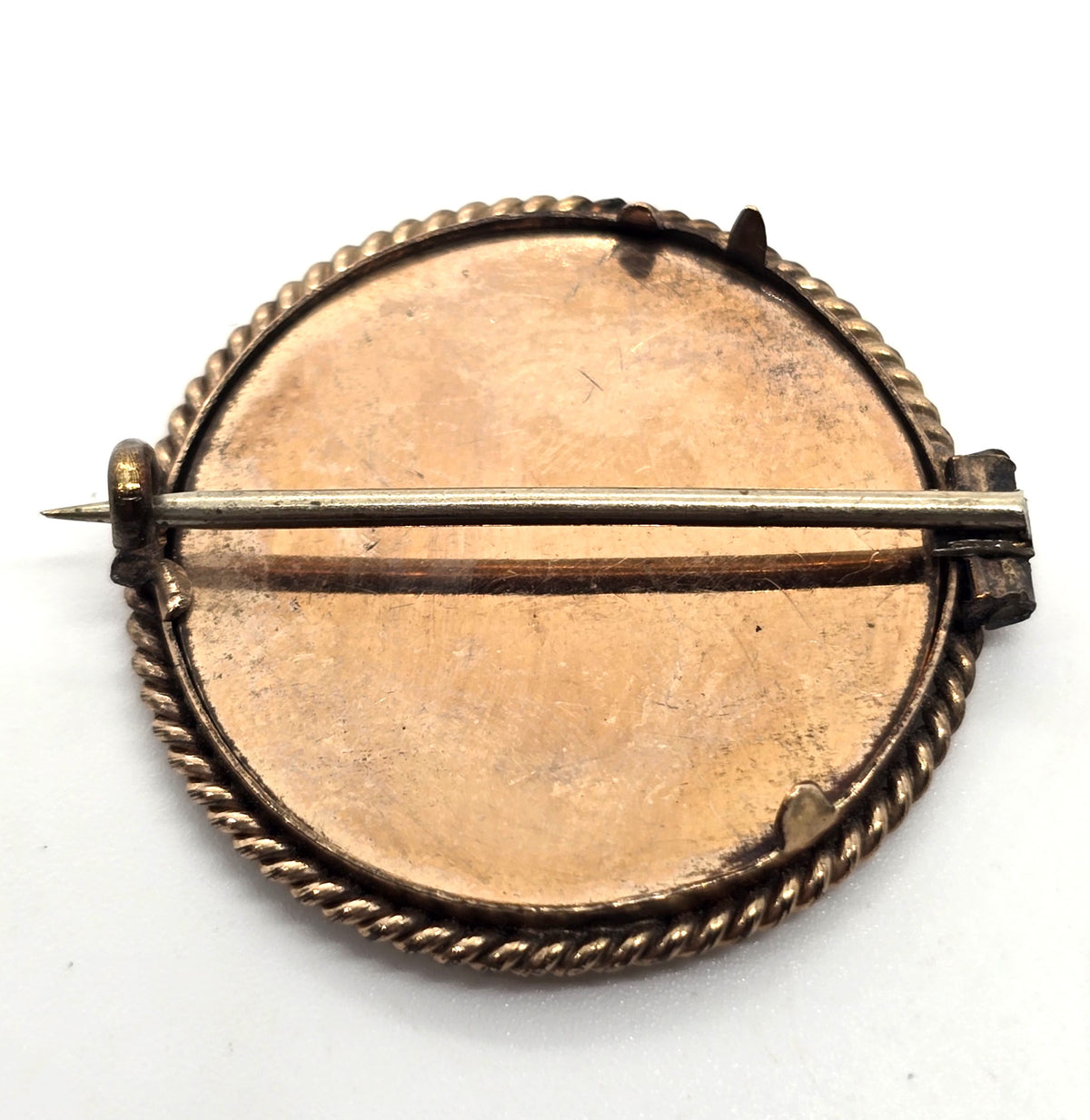 Copper Antique Victorian hair mourning memento mori brooch empty