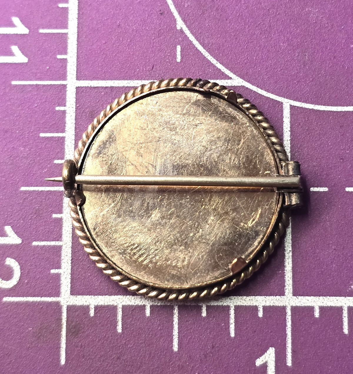 Copper Antique Victorian hair mourning memento mori brooch empty