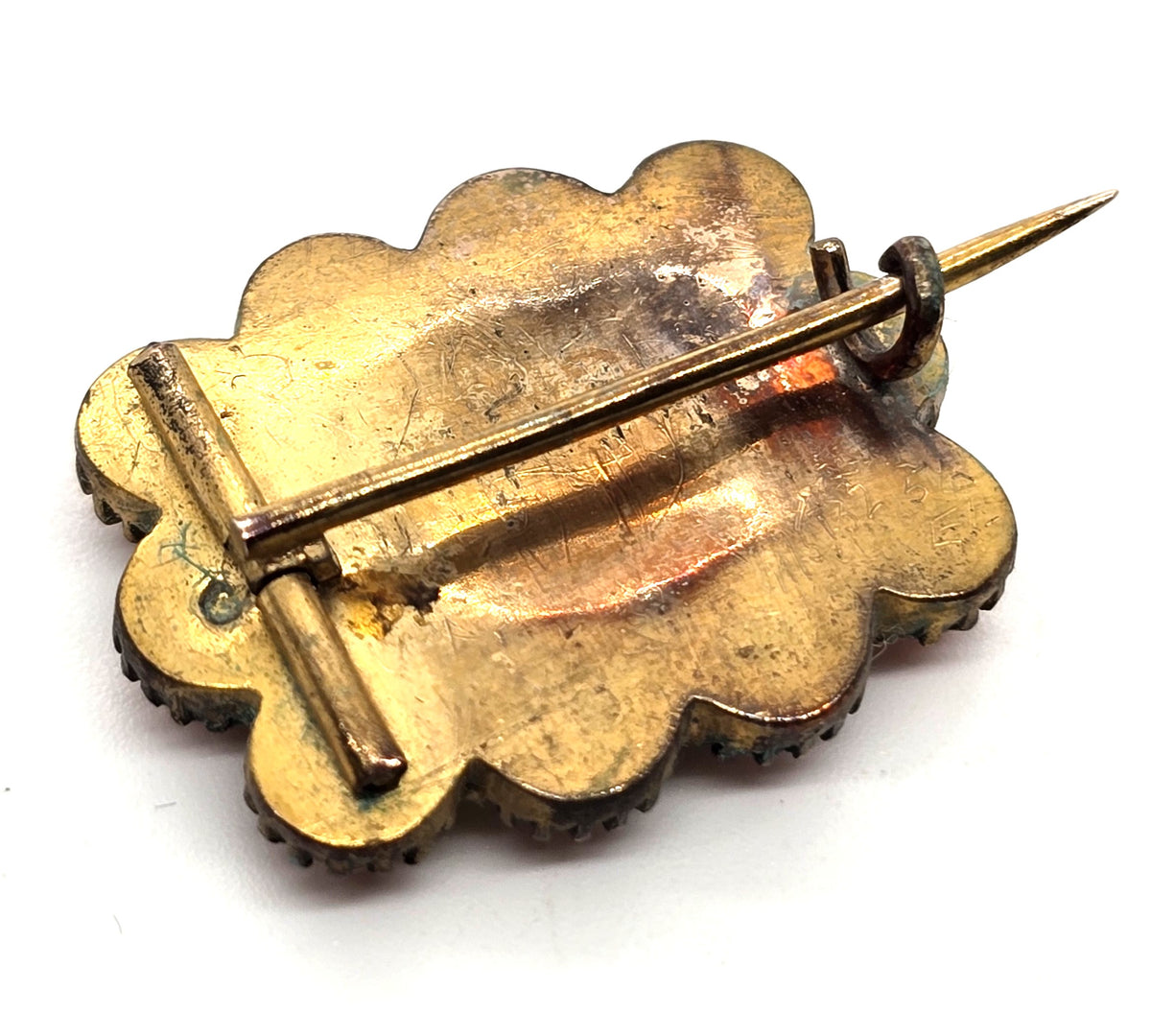 Gold Filled Antique red coral small hair mourning memento mori brooch