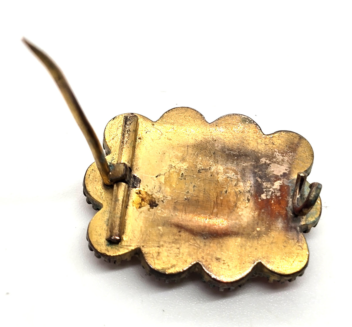 Gold Filled Antique red coral small hair mourning memento mori brooch