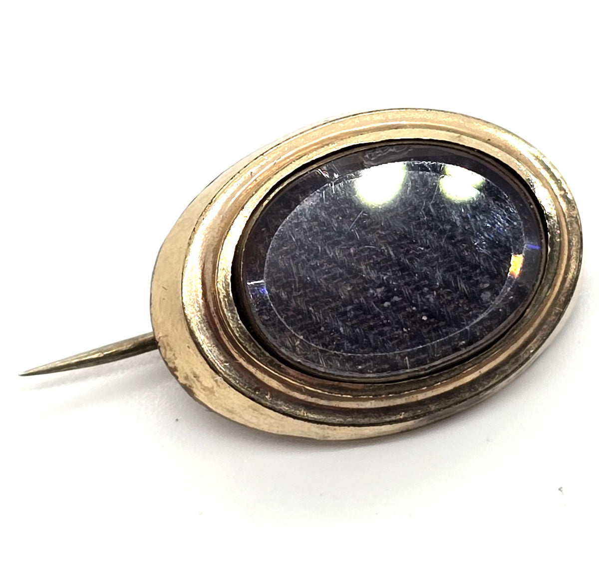 Gold Filled Antique Victorian small braided dark hair mourning memento mori brooch