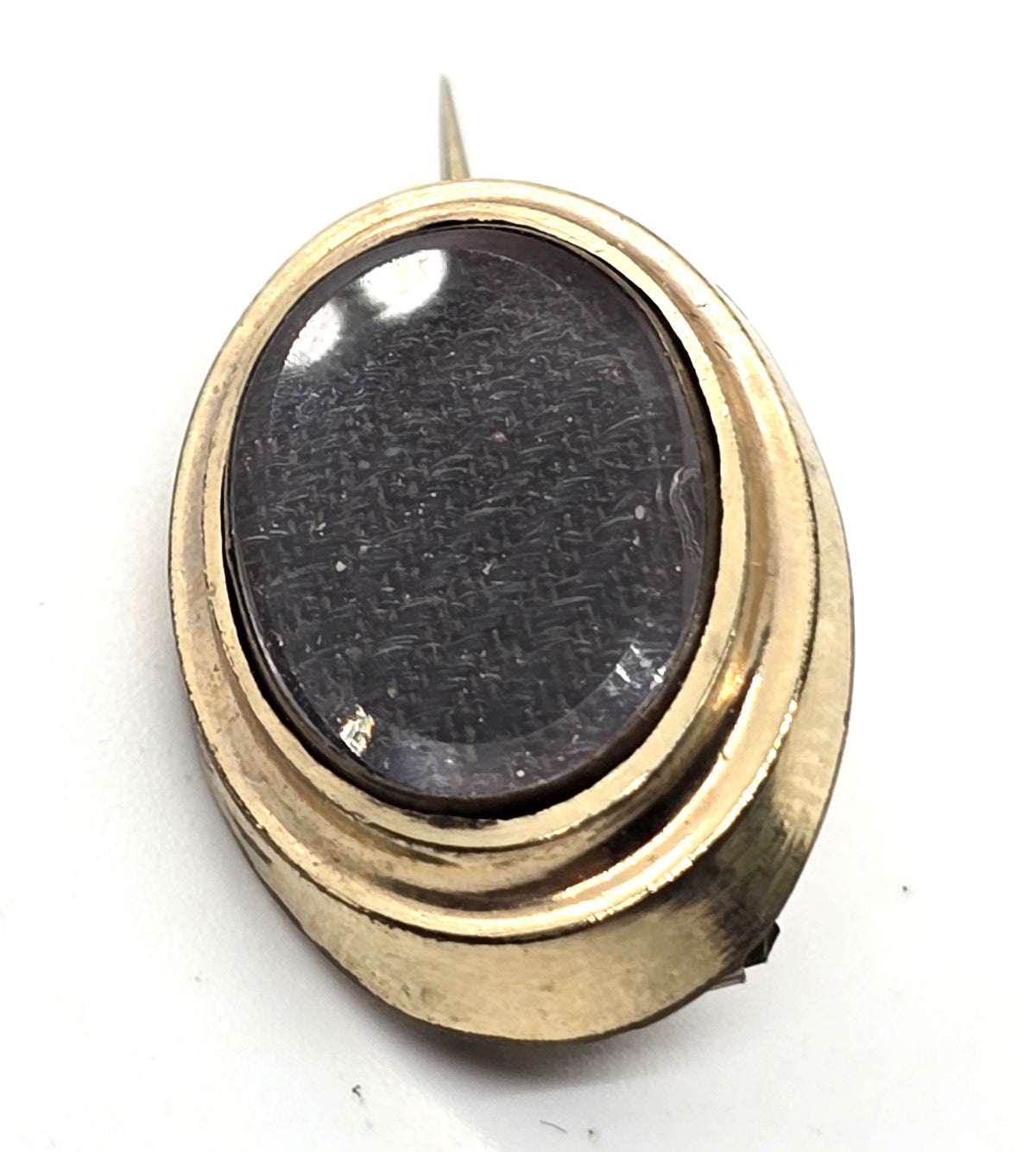 Gold Filled Antique Victorian small braided dark hair mourning memento mori brooch