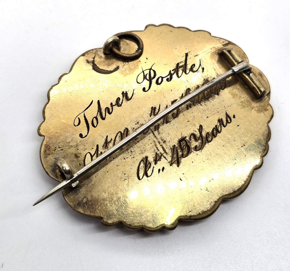 Gold filled Antique hair flower black enamel mourning memento mori brooch