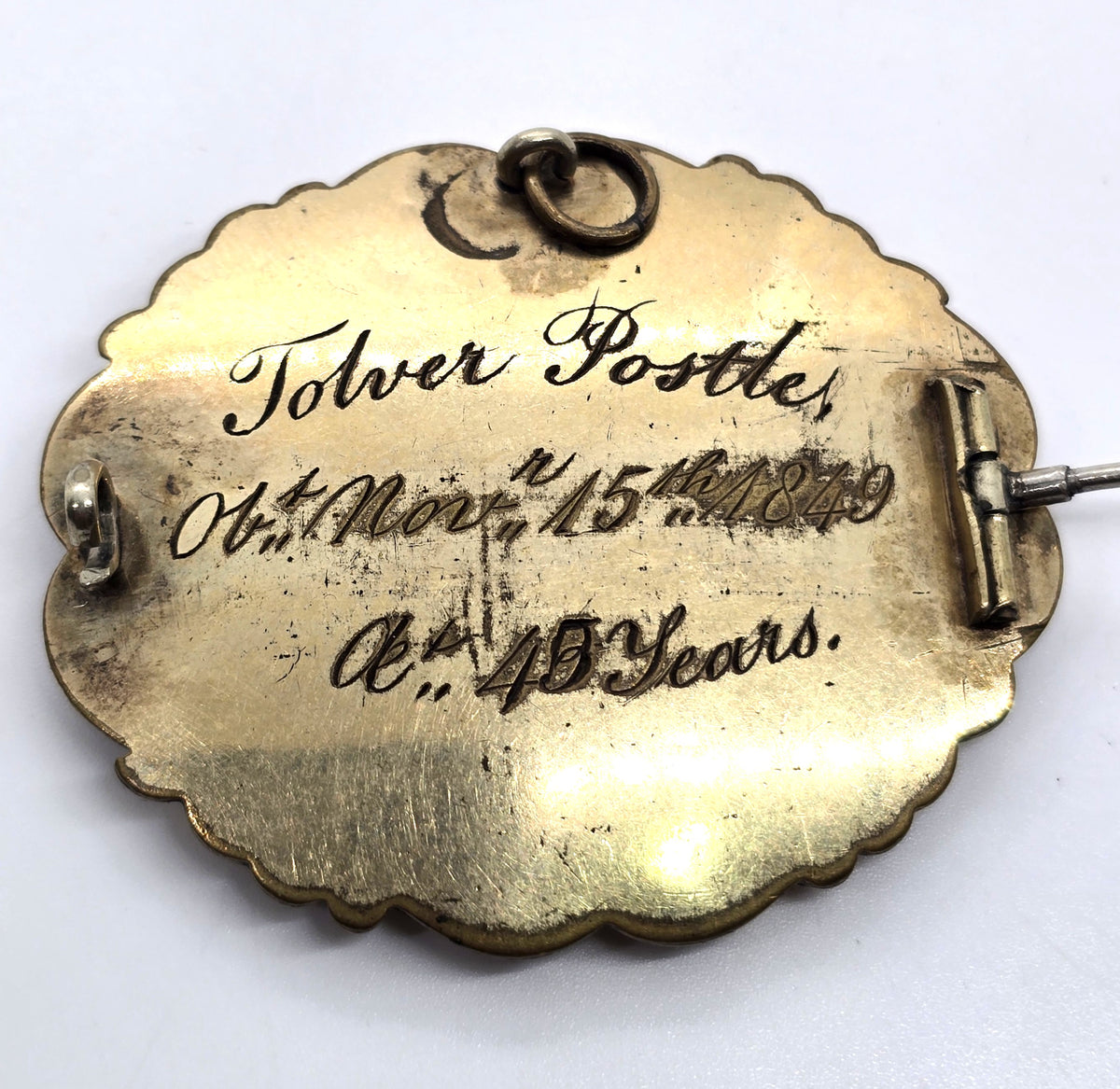 Gold filled Antique hair flower black enamel mourning memento mori brooch